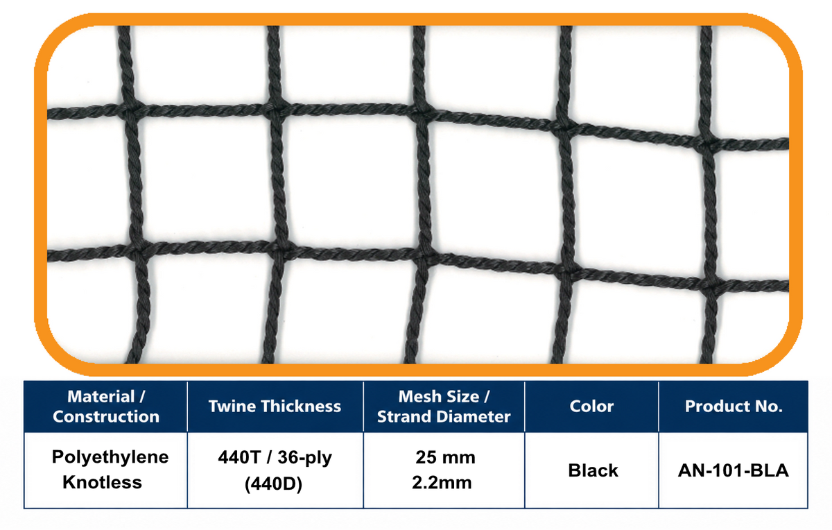 36-Ply Golf Net – 25 mm Mesh | Made in Japan |Black