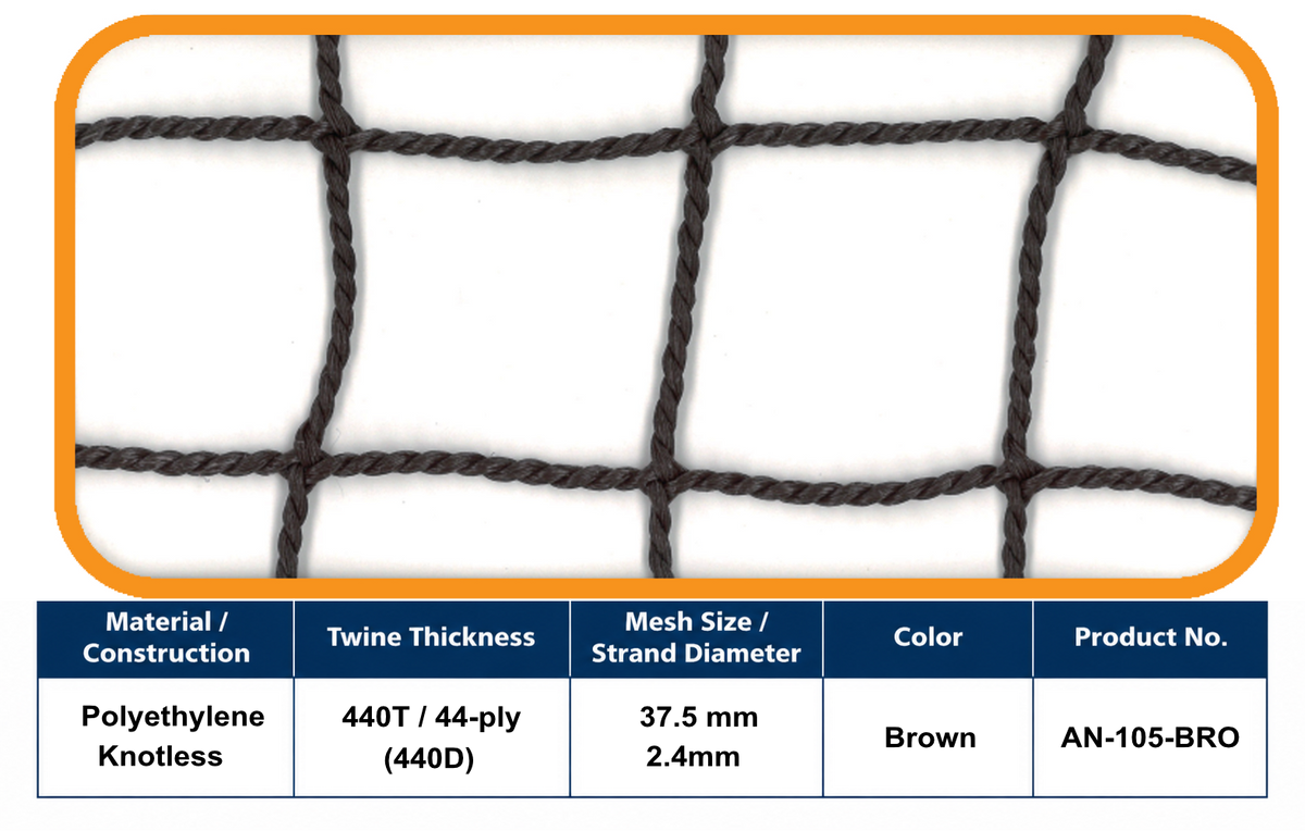 48-Ply Ball-Stop Net – 37.5 mm Mesh | Brown
