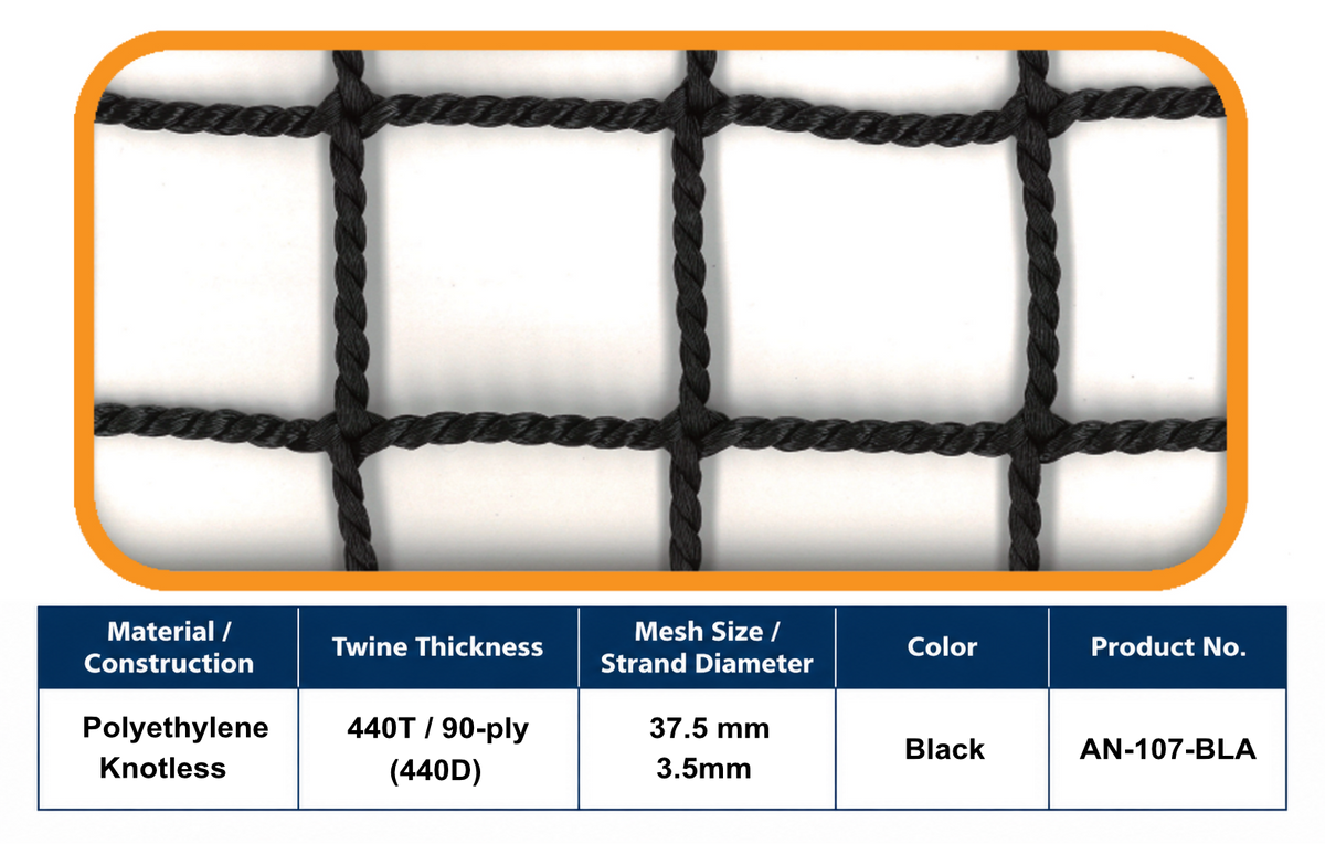 90-Ply Heavy-Duty Ball-Stop Net – 37.5 mm Mesh | Black