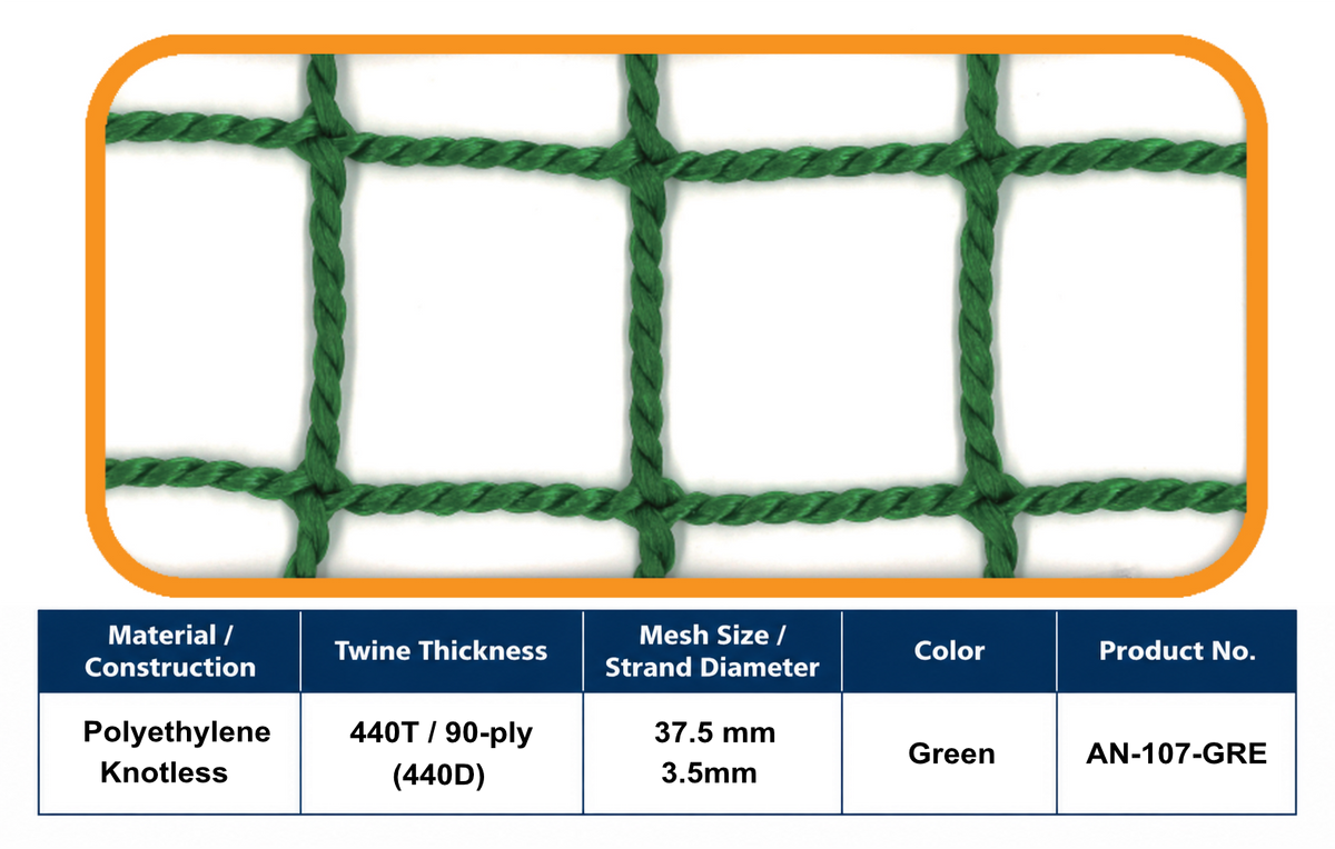 90-Ply Heavy-Duty Ball-Stop Net – 37.5 mm Mesh | Green