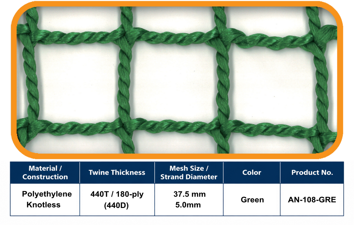 180-Ply Heavy-Duty Ball-Stop Net – 37.5 mm Mesh | Green