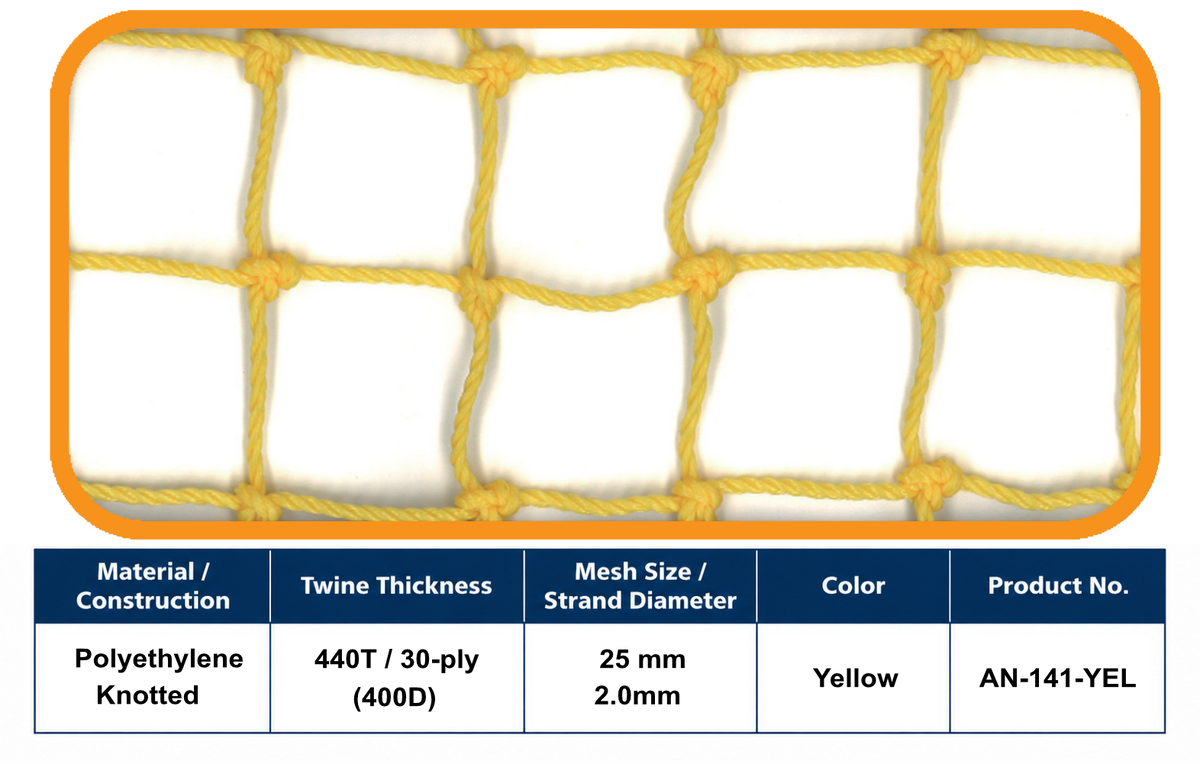 30-Ply Knotted Golf Net – 25 mm Mesh | Yellow