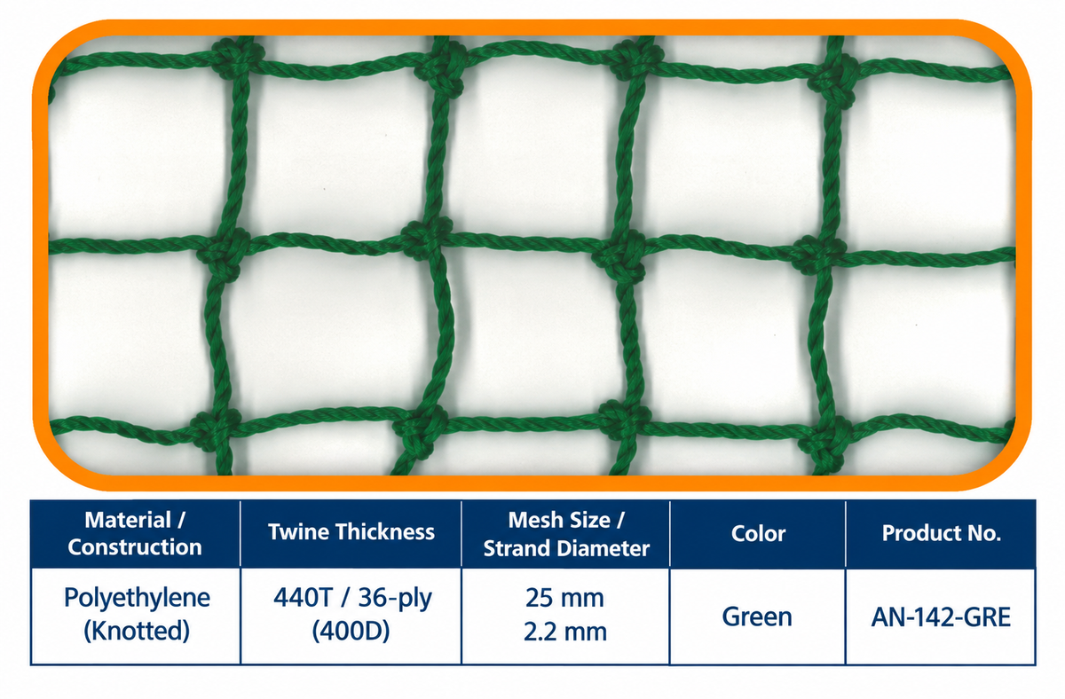 36-Ply Knotted Golf Net – 25 mm Mesh | Green