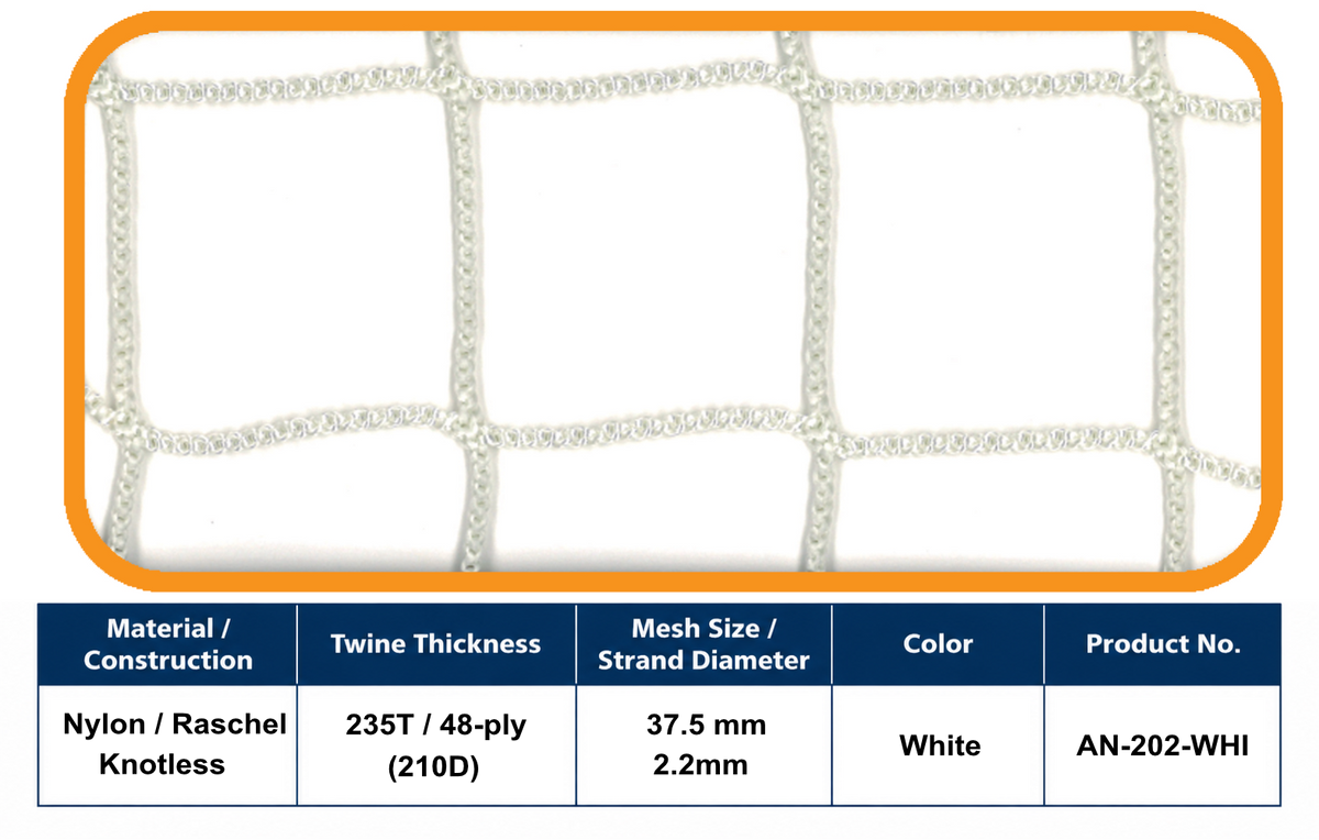 Nylon Baseball Net – 37.5 mm Mesh | White
