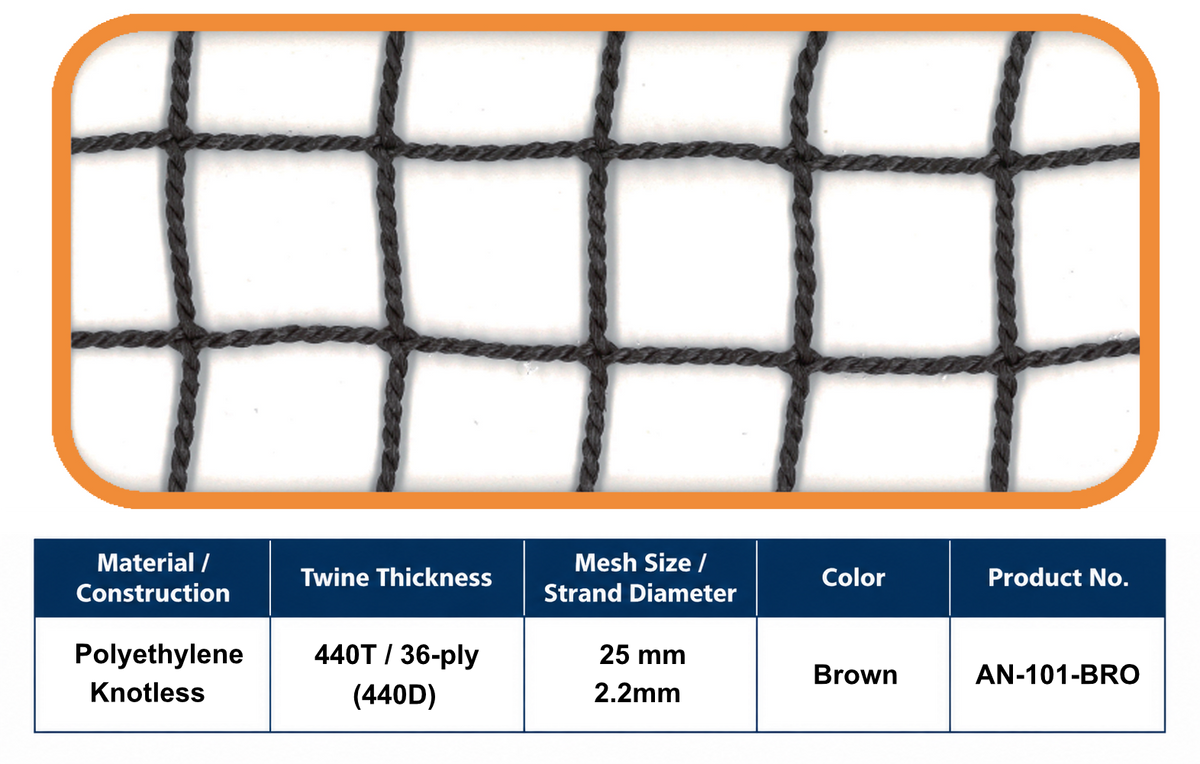 36-Ply Golf Net – 25 mm Mesh | Made in Japan | Brown