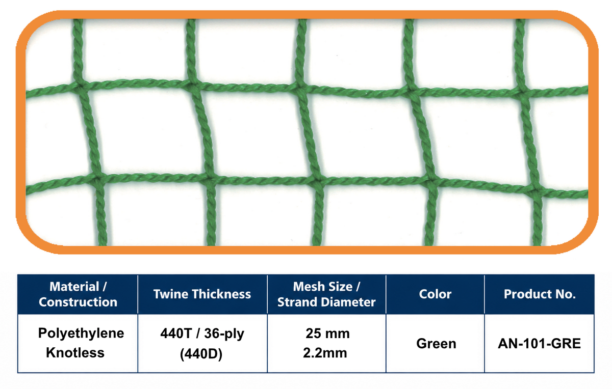 36-Ply Golf Net – 25 mm Mesh | Made in Japan | Green