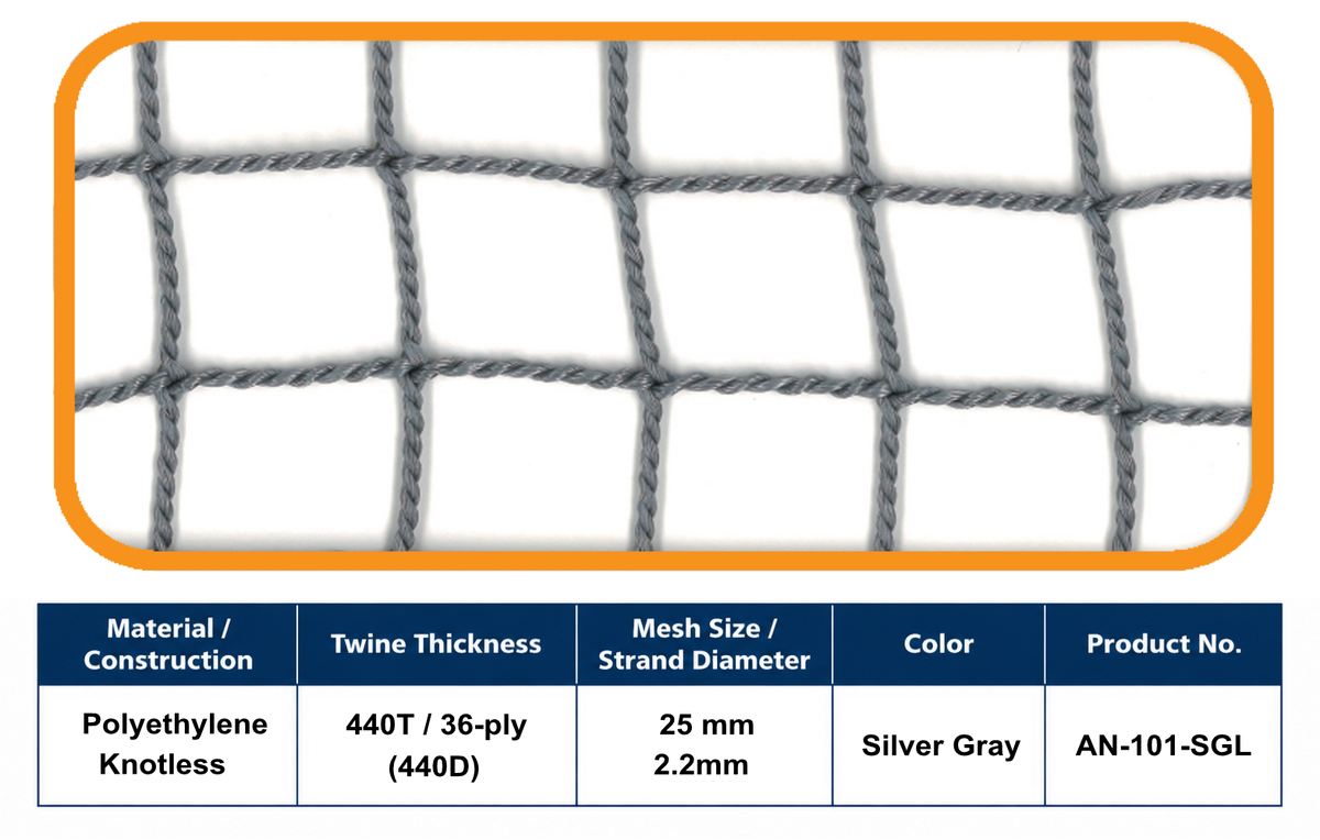 36-Ply Golf Net – 25 mm Mesh | Made in Japan | Silver Gray