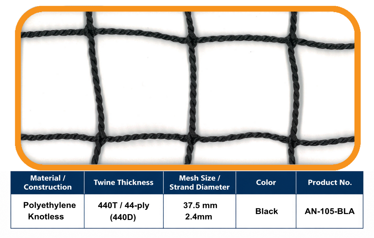 44-Ply Ball-Stop Net – 37.5 mm Mesh | Black