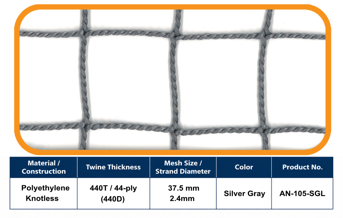 44-Ply Ball-Stop Net – 37.5 mm Mesh | Silver Gray