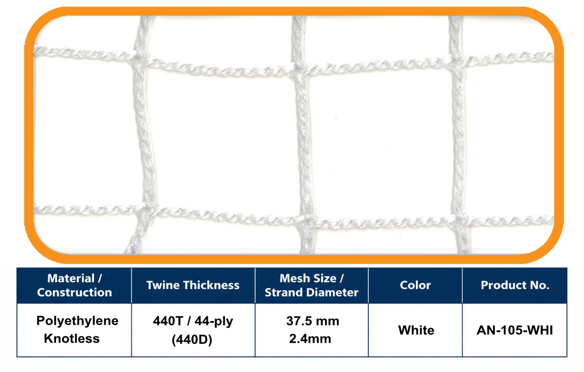 44-Ply Ball-Stop Net – 37.5 mm Mesh | White