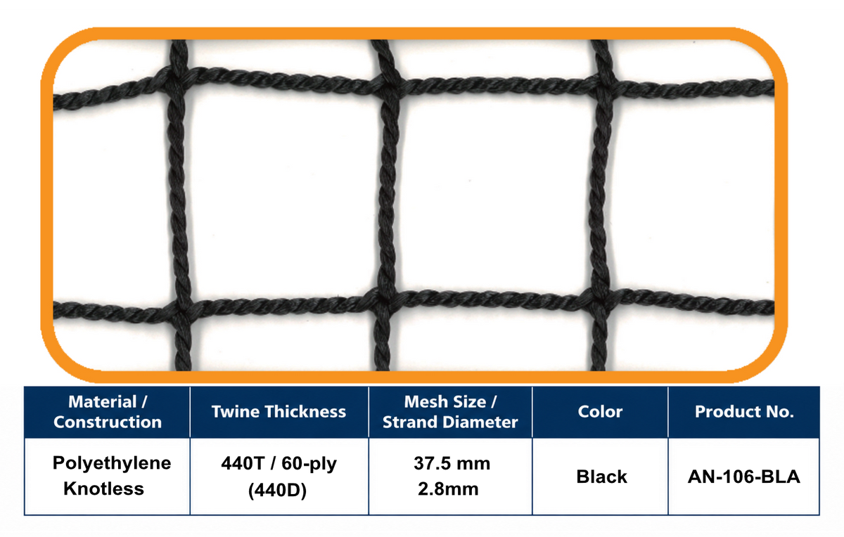 60-Ply Ball-Stop Net – 37.5 mm Mesh | Black