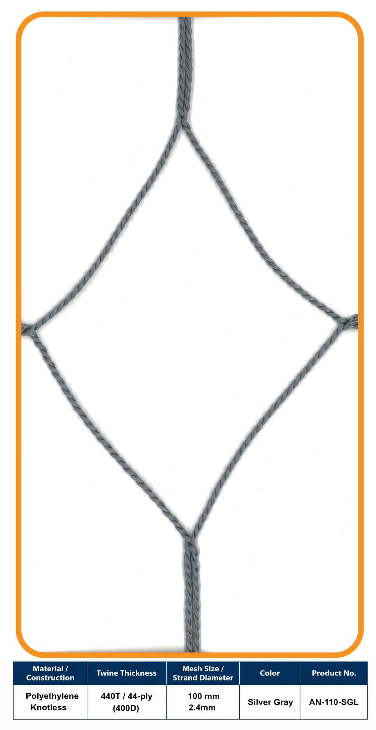 44-Ply Net – 100 mm Mesh | Silver Gray