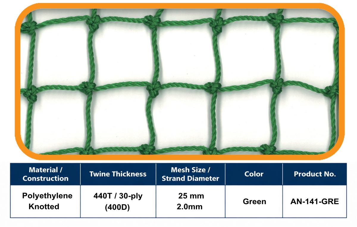 30-Ply Knotted Golf Net – 25 mm Mesh | Green