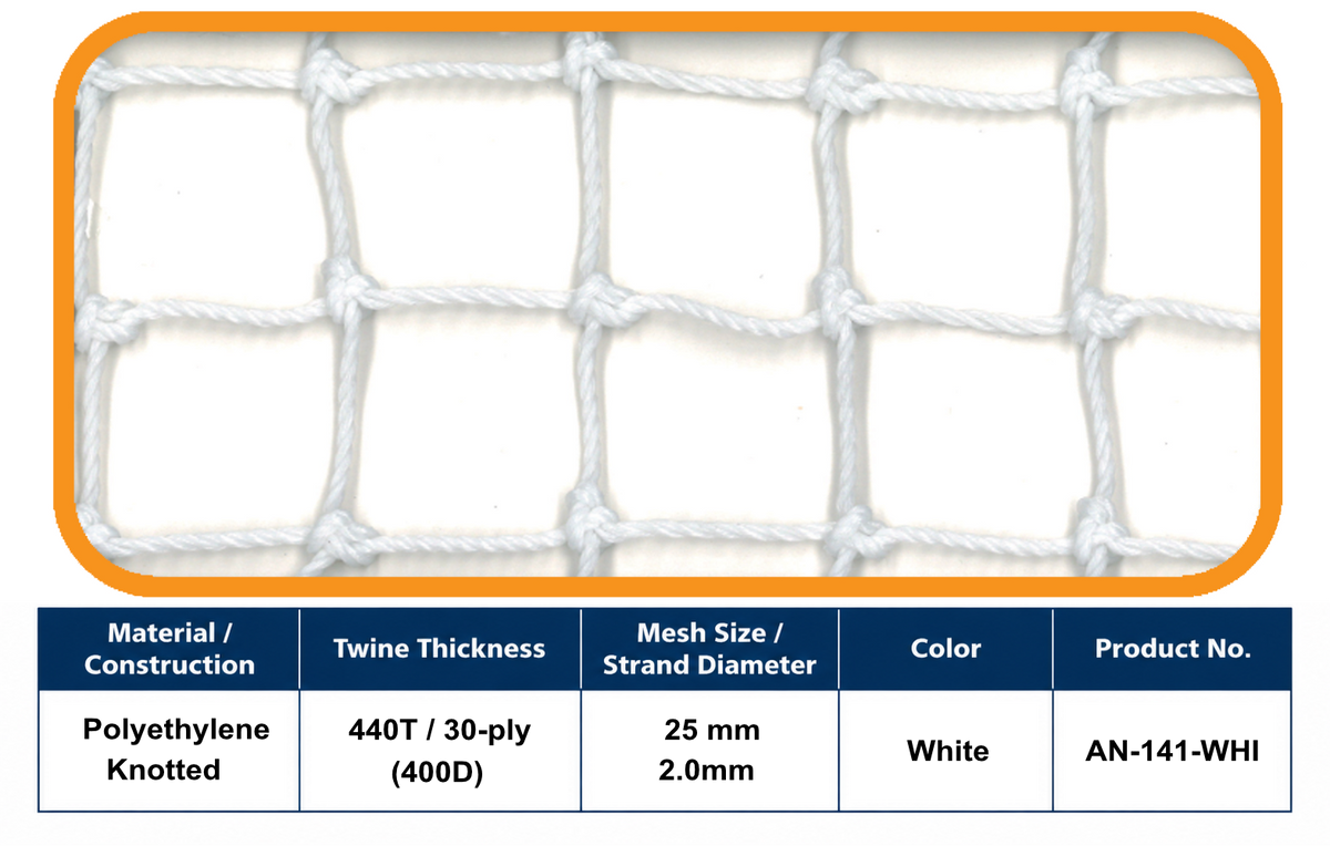 30-Ply Knotted Golf Net – 25 mm Mesh | White