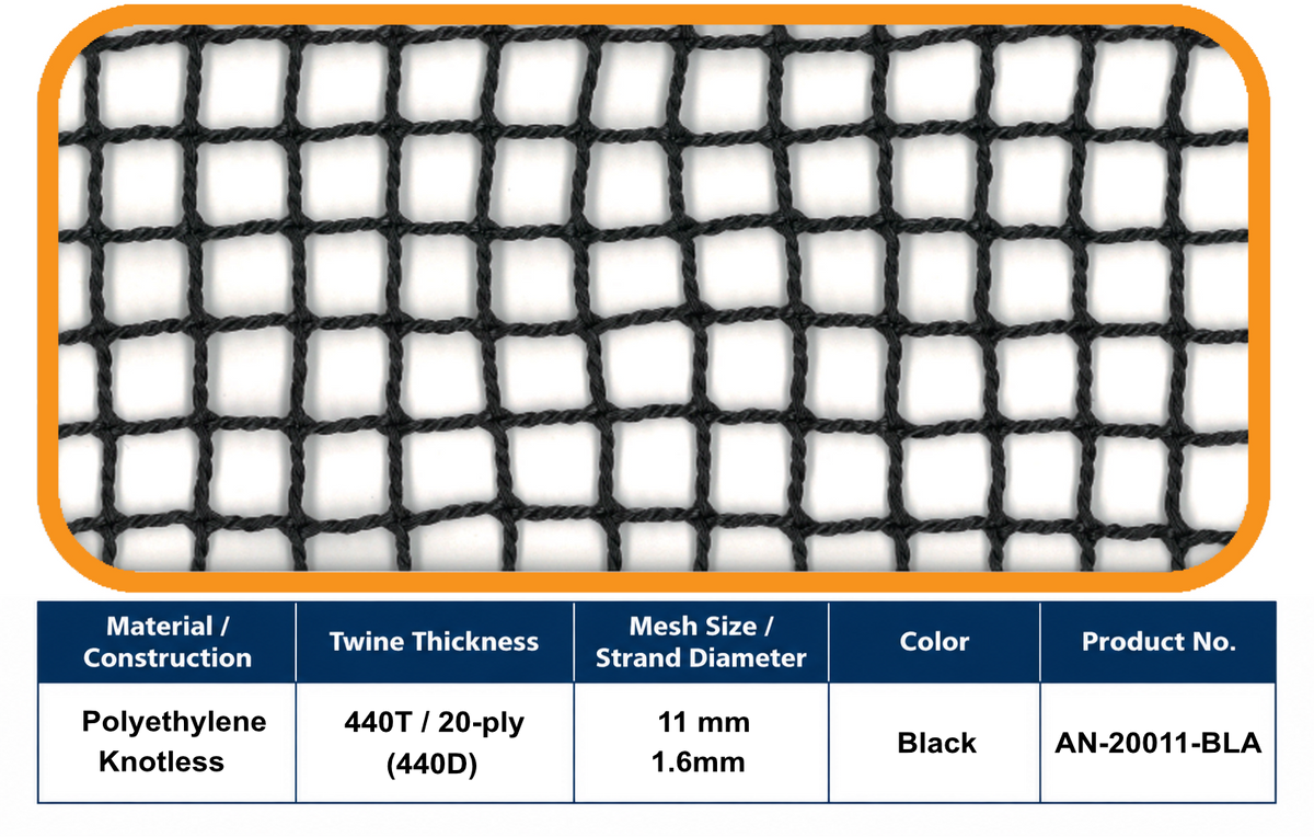 20-Ply Fine-Mesh Net – 11 mm Mesh | Black