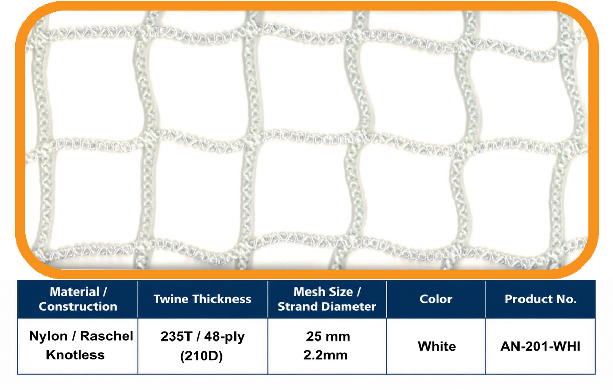 Nylon Golf Net – 25 mm Mesh | White
